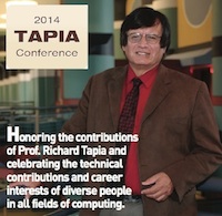 2014 Tapia conference banner with Richard Tapia pictured