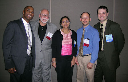 Photo of diversity panel at 2005 NPA annual conference (from left to right) Jabbar Bennett, Refugio Rochin, Arti Patel, Michael Montoya, and Christopher Blagden.