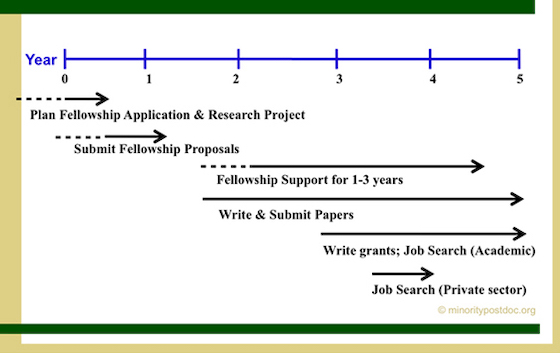 schematic of postdoc career milestones over 5-year period