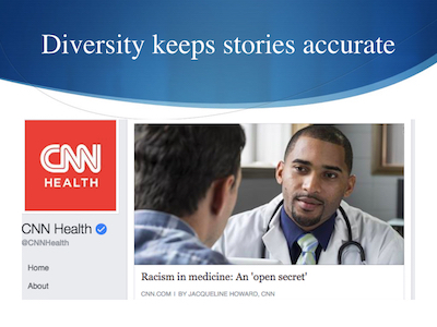 Diversity in Science Presentation Slide. CNN Headline "Racism in Medicine."