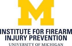 Logo with words "Institute for Firearm Injury Prevention" and the "University of Michigan" below a large yellow "M" letter with white background.